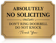 No Soliciting Sign for Front Door  Self-Adhesive Elegant Brushed Gold Do Not Knoc