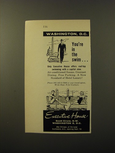 1961 Executive House Hotel Advertisement - Washington, D.C. You're in the Swim