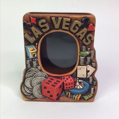 Karol Western LAS VEGAS Ceramic Photo Frame Casino Poker Chips Dice JAPAN