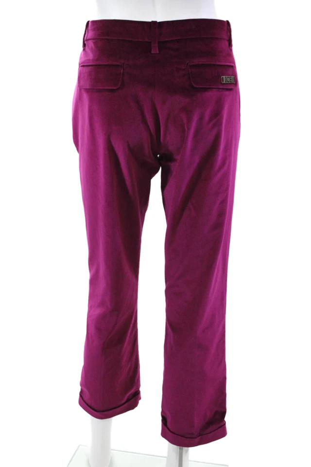 Iceberg Womens Zipper Fly Mid Rise Pleated Cuffed Velvet Pants Fuchsia IT 44 - Image 3 of 4