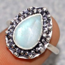 925 Silver Plated Tiny Rainbow Moonstone Ring US 6 Trending Gift JW