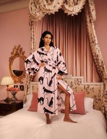 M&S Womens Viscose Wrap Long sleeved Printed Dressing gown in Pink Mix
