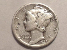 1939-D NICE BETTER DATE/MM WINGED MERCURY 90% SILVER DIME MINTAGE 24,394,000!
