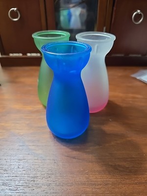 3 Crocus Bulb Forcing Vases Frosted Stained Glass EEC