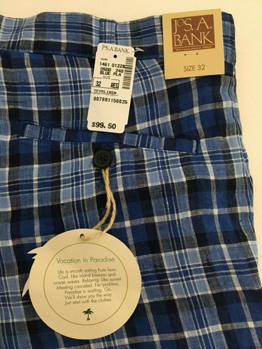 Jos A Bank Mens Size 32 Blue Plaid Golf Shorts 100% Linen NEW Retail $99.50 - Picture 9 of 10