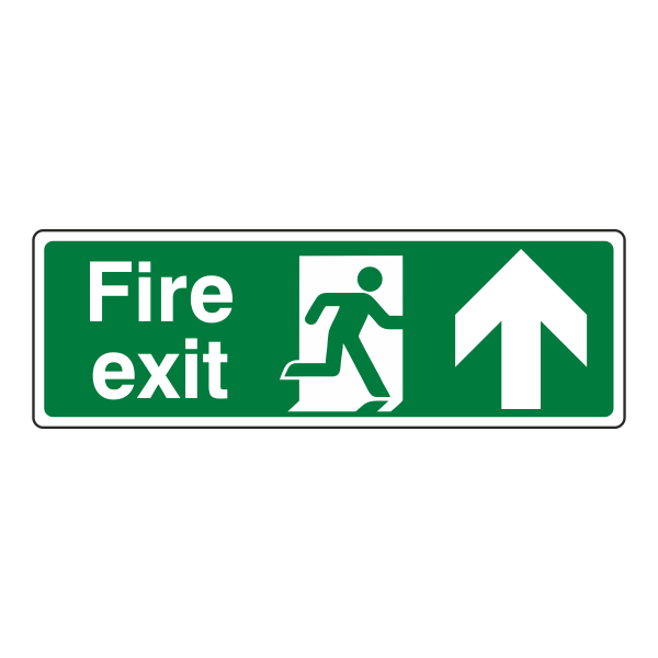 Fire Exit Sign - Arrow Up - 600x200mm - 1mm Rigid Plastic