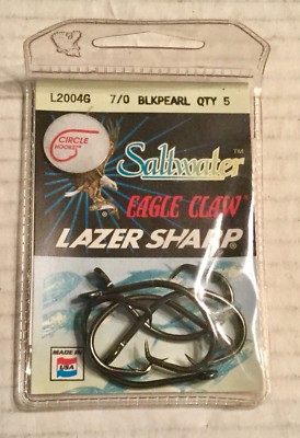 Eagle Claw L2004G #7/0  BLKPearl Saltwater Lazer Sharp Hook. Package of 5  NEW