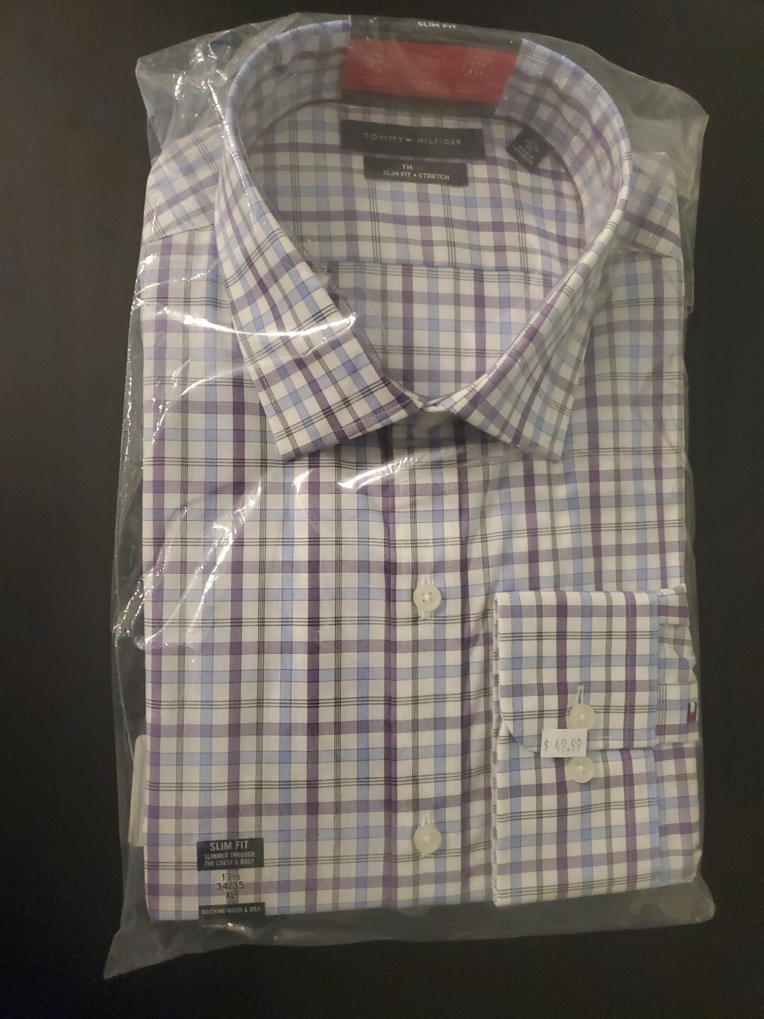 Tommy Hilfiger Men's Lavender Slim-Fit THFlex Stretch Dress Shirt 17.5 32/33 $85