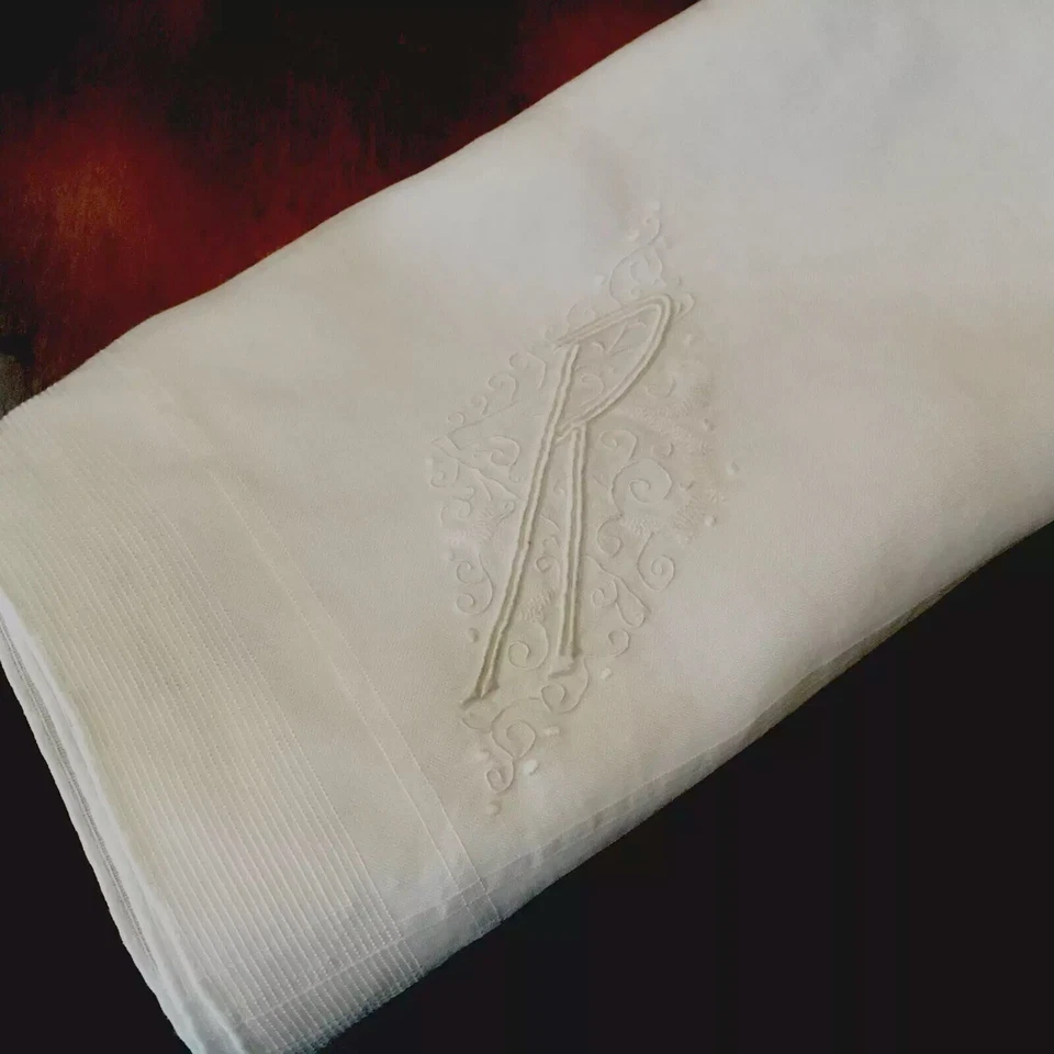 De Colección NUEVO Pañuelo Madeira Blanco Lino Cosido a Mano Monograma R Foto 3 de 4