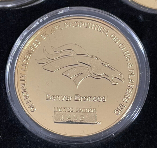 VTG Denver Broncos 5 Coin Set 24K Gold Overlay Ltd 5000 The Highland Mint - Picture 18 of 21