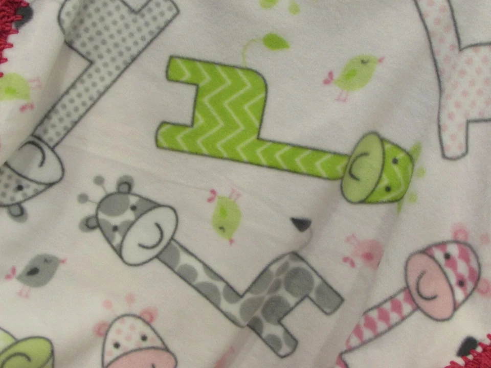 Manta hecha a mano para bebé niña rosa polar jirafa animal selva 30" x 40" jirafas Foto 2 de 4