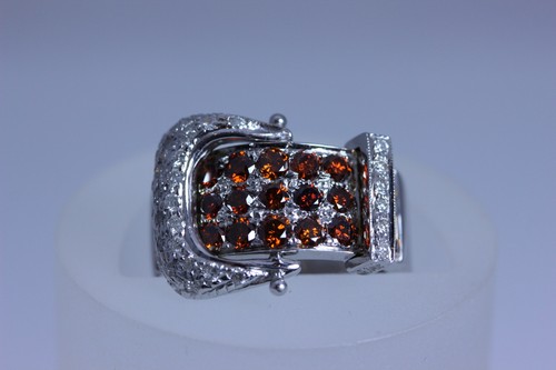 14K White Gold 1ctw orange & 1/3ctw white Diamond Buckle Ring Size 8.25-4128-45 - Picture 2 of 7