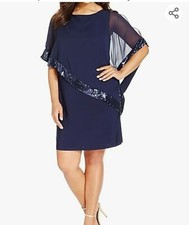 NWT X By Xscape Women's 12 Sequin-trim Capelet Dress Navy Blue