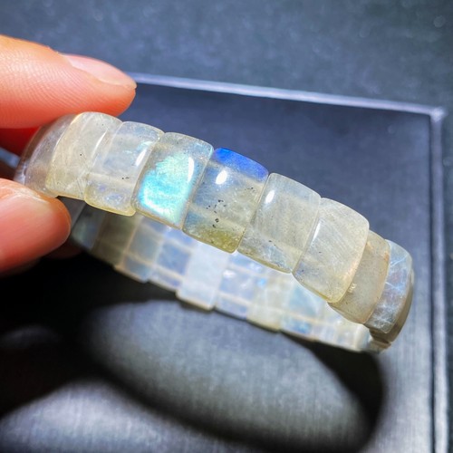 11.8*4mm Natural Labradorite Rainbow Blue Light Beads Rectangle Bracelet C1079 - Picture 5 of 15