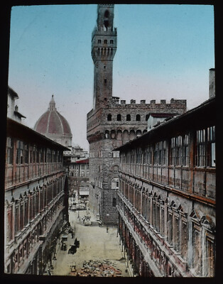 FLORENZ ALTER PALAST & UFFIZIEN GALERIE UM 1890 Magische Laterne Dia FOTOGRAFIE