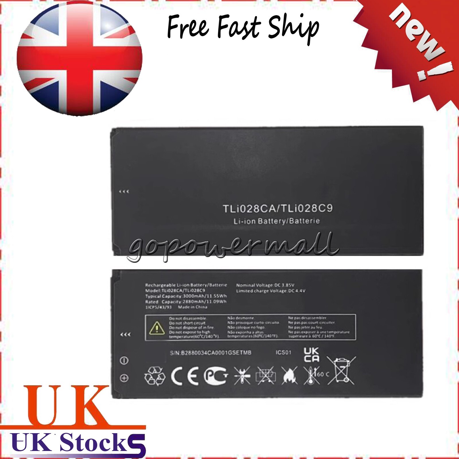 3.85V 3000mAh Battery TLi028CA/TLi028C9 for Alcatel PHONE