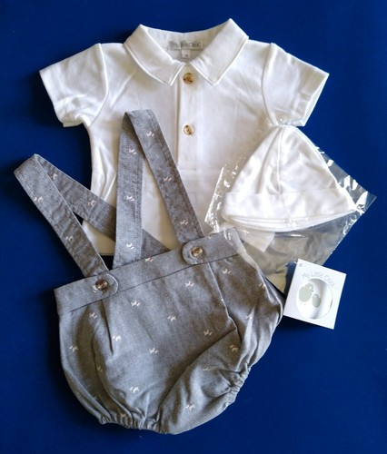 Baby Boy Outfit Spanish Style Grey Westie Dog Romper Dungarees NB 0 3 6 Months - Picture 16 of 20