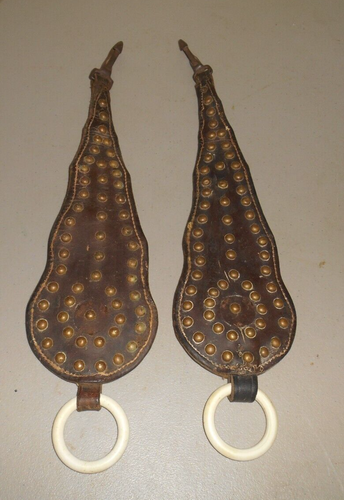 Pair - Leather Horse Tack Harness Line Separator Spreader Celluloid Ring