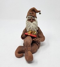 Vintage Handmade Clay Santa Claus Figurine Artist Signed Folk Art Christmas 4.5"