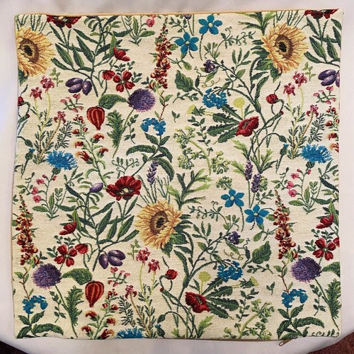 BELGIAN TAPESTRY FLEURS DES CHAMPS CUSHION PILLOW COVER 18", ZIP, VELVET BACK - Picture 2 of 9