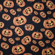 BonEful Fabric FQ Cotton Quilt Black Orange Pumpkin Face Jack O Lantern Glow Kid