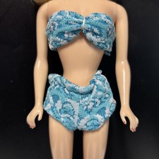 Vintage Barbie swimsuit 1960 s handmade clothes blue white bikini minty