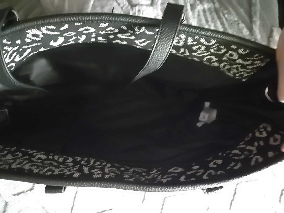 Thirty One Large Leopard Weave Tote W Faux Leather Handles Black