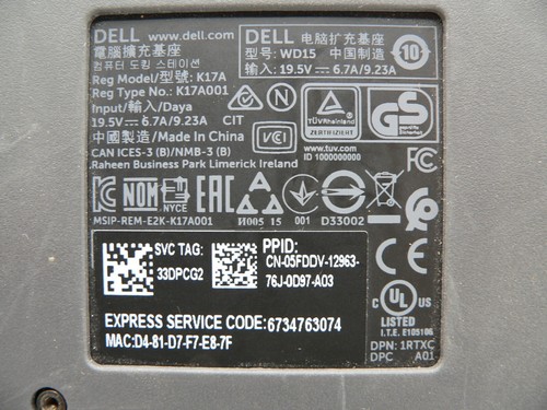 Dell WD15 Thunderbolt USB-C 4K Laptop Docking Station 5FDDV Missing Power Chord! - Imagen 6 de 6