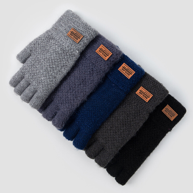 Thermal Fingerless Gloves Mens Womens Knitted Warm Winter Half Finger