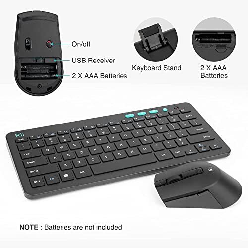 Rii RKM709 2.4 Gigahertz Ultra-Slim Wireless Keyboard and Mouse Combo Multimedi