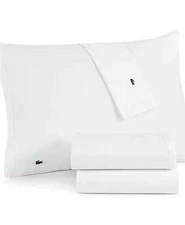 Lacoste Home Solid Cotton Percale Sheet Set, King  COLOR WHITE.