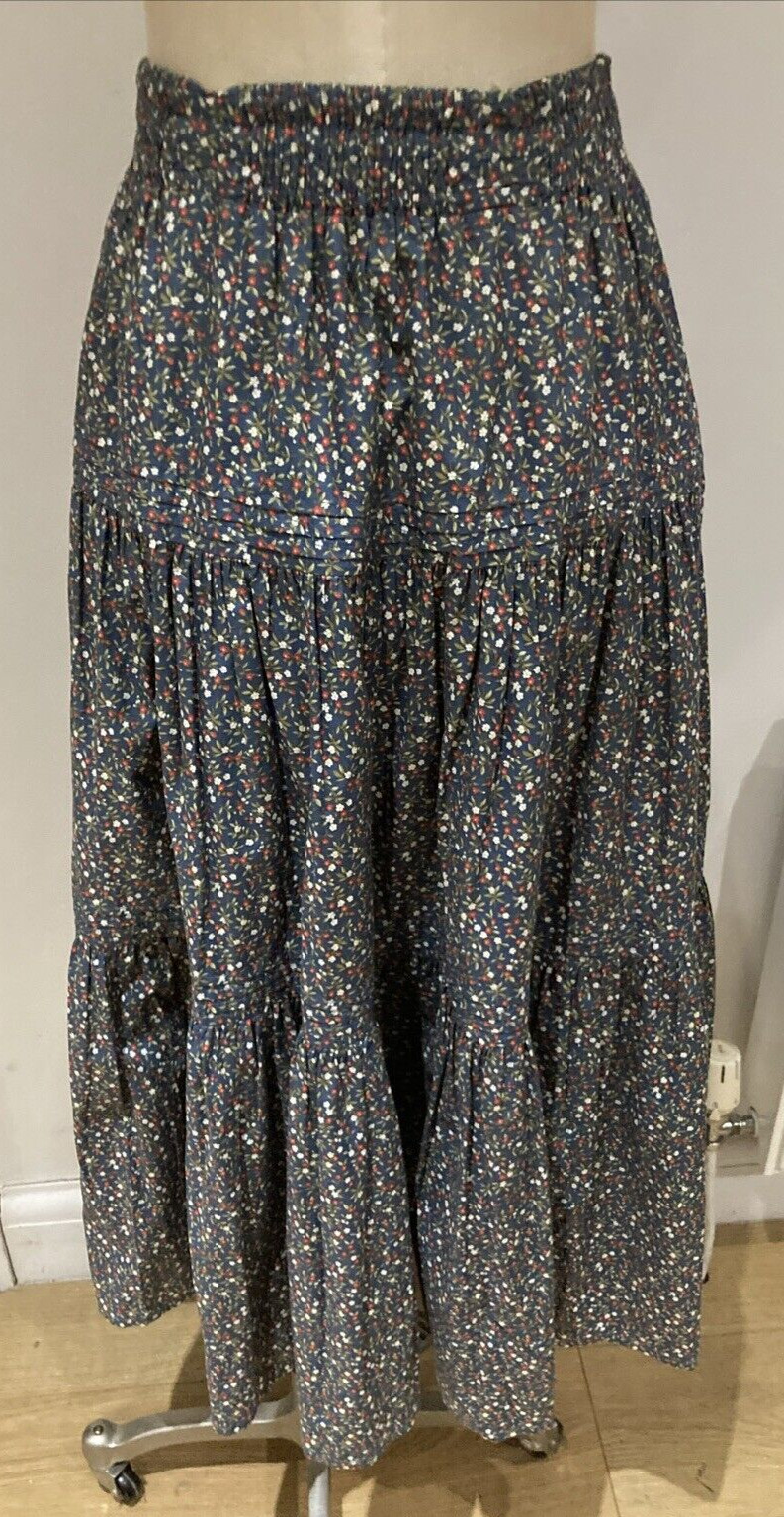Vintage Laura Ashley 80s Blue/Multi Ditsy Floral Gypsy Tiered Full Skirt, Small 4
