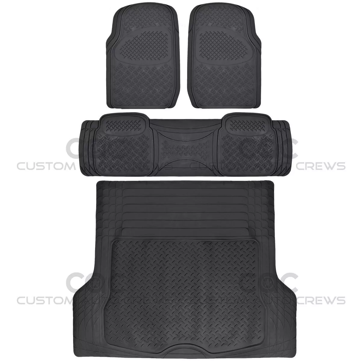 Black Rubber Floor Mats for Car SUV + Cargo Mat 5 Piece Full Set Max Duty