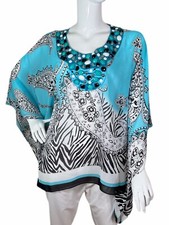 Soft Surroundings One Size Exquisite Persian Paisley Poncho Tunic Top Beaded