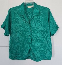 Victoria s Secret Vintage Gold label Green Satin Jacquard sleep shirt S Run L.