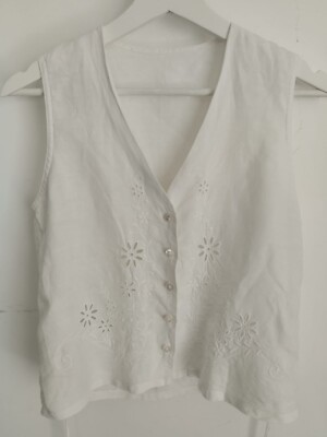 Marks & Spencer St Michael White Embroidered Linen Vest Top UK 10 EU 38