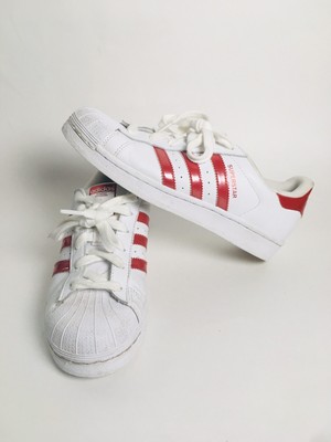 red and white shell toes