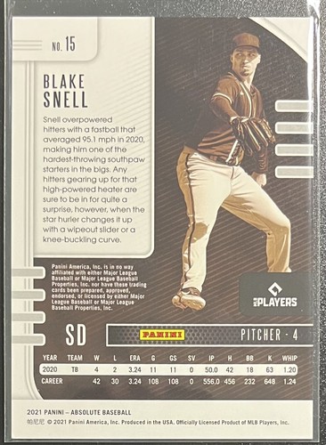 Absolute Blake 2021 Panini Absolute - Blake Snell #15 Holo Silver /199 for sale online ...