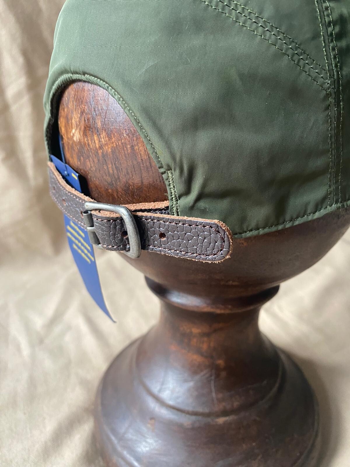 PONY Cappello verde polo Ralph Lauren 7 pannelli cinturino in pelle fodera lana taglia unica