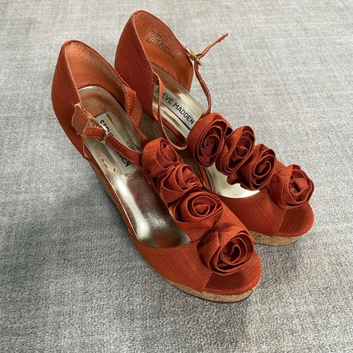 Orange Floral Wedge Heels Sandals 