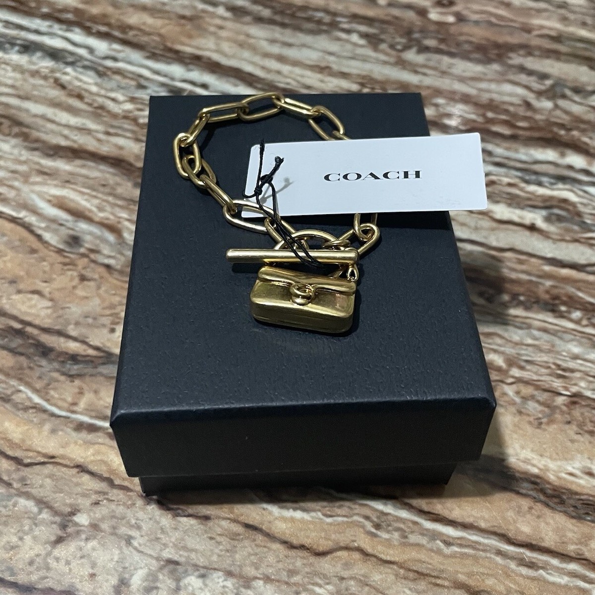 Coach Jewelry Gold Bracelet 7.5” Tabby Handbag Charm Pendant 