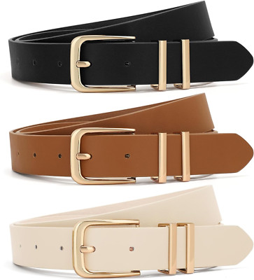 3-Pack Women\'s Leather Belts Gold Buckle Adjustable 39-51in 3 Pack Plus Size Women main image 4