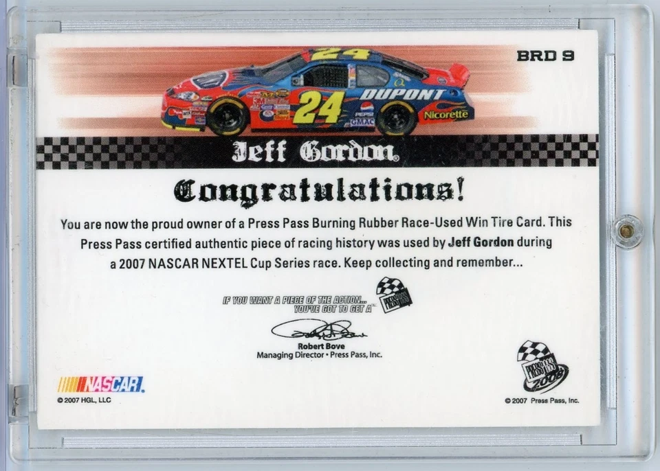 2007 Press Pass Burning Rubber Jeff Gordon Prime Cut Talladega Win Tire Relic 25 - Image 2 of 2