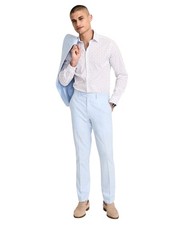 Bar Iii Mens Slim fit Dress Pants 38 / 30 Light Blue Solid Stretch Linen