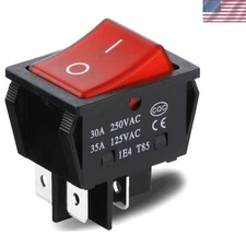 High-Performance 30A Rocker Switch with Red Light - DPST 4 Pin Design, 4 Pack