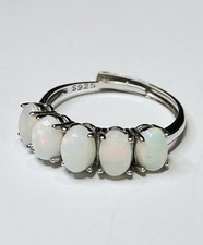 925 Sterling Silver Natural White Flashy Rainbow Opal Band Ring