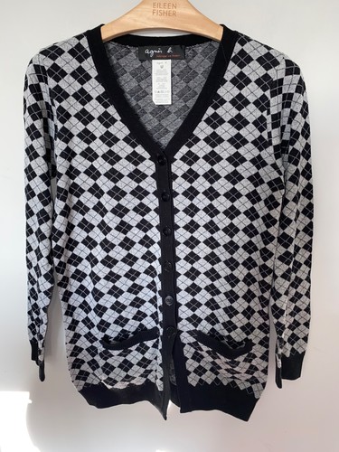 Cardigan coton motif Argyle gris et noir diamant Agnes B taille M - Photo 1/4