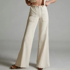 The Kit High-Rise Wide-Leg Utility Trousers by Pilcro in White NEW 34 Tall
