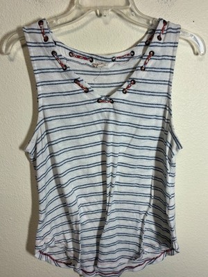 Hem & Thread Tank Top Knit Blouse Casual Boho Summer Striped Size Large
