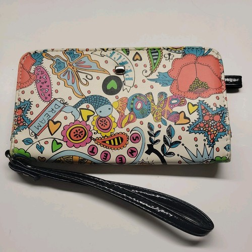 Wallet iPhone ID Holder Doodle Rebel Multi Color Hand Clutch Wristlet Y2K - Picture 2 of 5